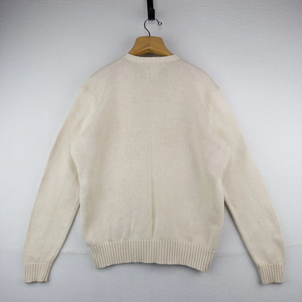 90's Vtg Polo Ralph Lauren Knit Sweater Mens XL Cream Beige Pima Cotton Crewneck